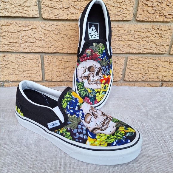 Vans Shoes - Vans Colorful Skull and Floral Slip-Ons
